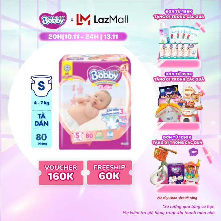Tã dán sơ sinh Bobby S80 mới- Lõi nén thần kỳ 3mm