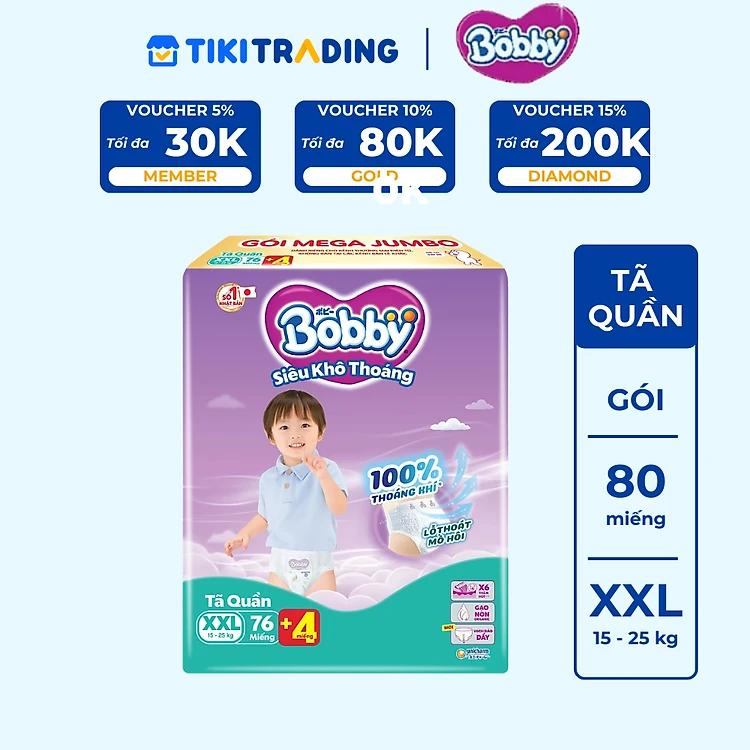 Tã quần Bobby Siêu Khô Thoáng - 100% Thoáng Khí Mega Jumbo - XXL76