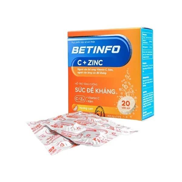 BETINFO Viên sủi bổ sung kẽm và vitamin C Hộp 20 viên