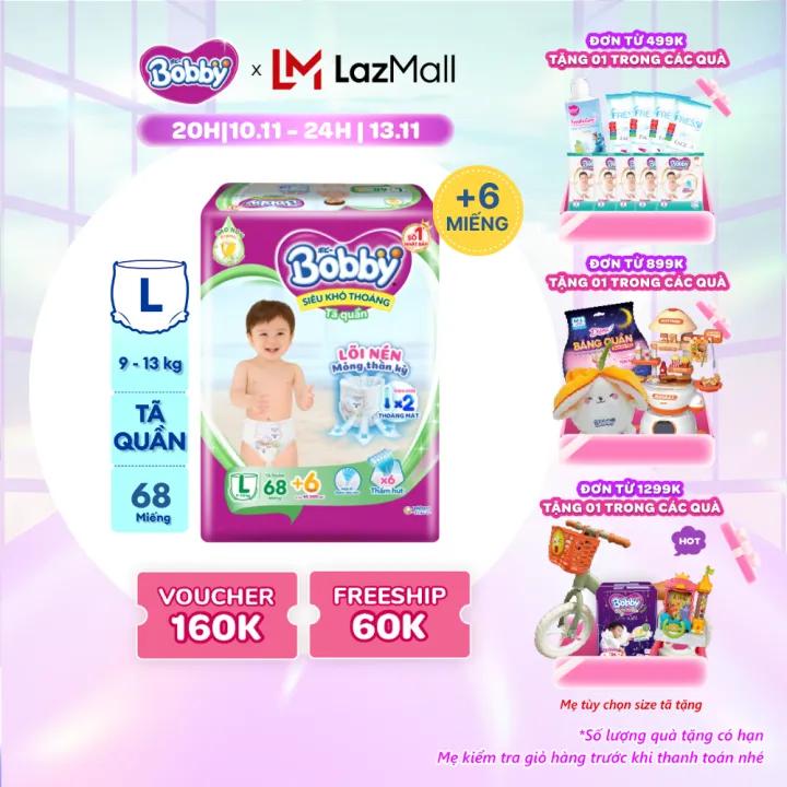 Tã/bỉm quần Bobby Ultra Jumbo 3mm Gạo non Giảm nhiệt L70