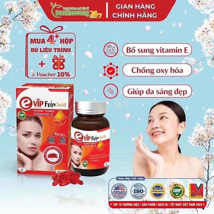 Viên uống bổ sung vitamin E Evip FranGold giúp chống oxy hóa, hỗ trợ hạn chế lão hóa da, giúp da sáng đẹp - Hộp 45 viên