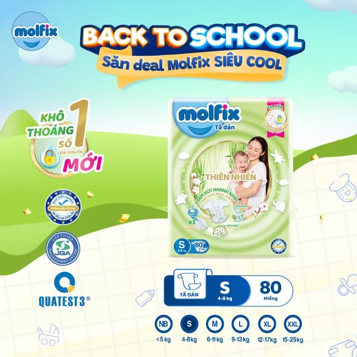 Tã/bỉm dán Molfix Thiên nhiên Super Jumbo S (4kg - 8kg) - Gói 80 miếng