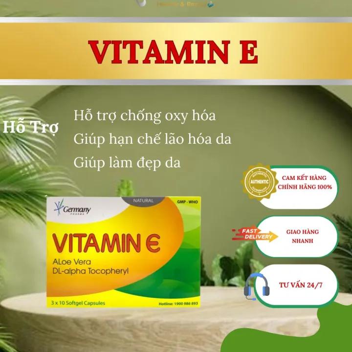 Viên uống Vitamin E Germany Uống đẹp da, cấp ẩm, chống lão hóa - Hộp 30 Viên bổ sung vitamin E cải thiện sinh lý nữ