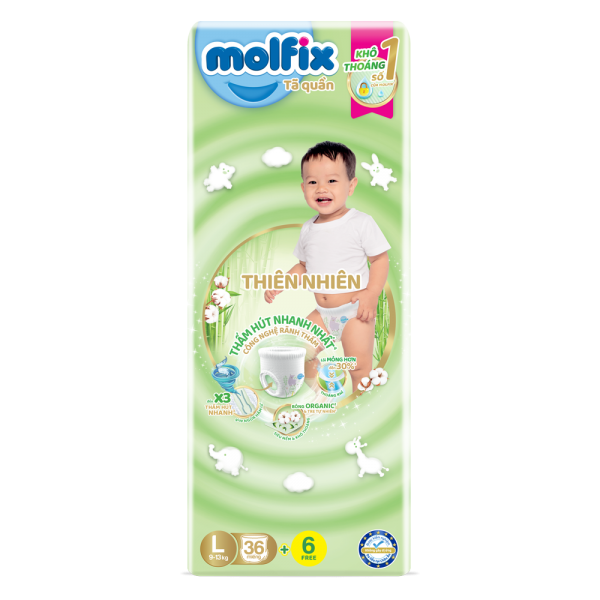 Bỉm tã quần thiên nhiên Molfix Jumbo (L, 36 miếng)
