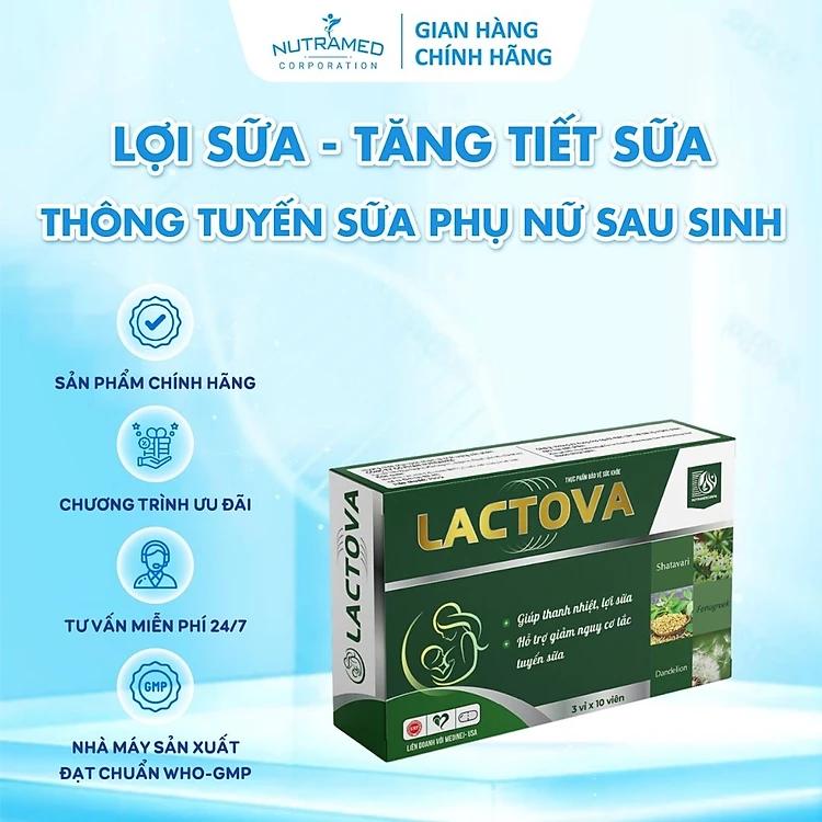 Viên uống Lactova hỗ trợ lợi sữa, tăng tiết sữa, thông tuyến sữa phụ nữ sau sinh (30 viên)-Nutramed