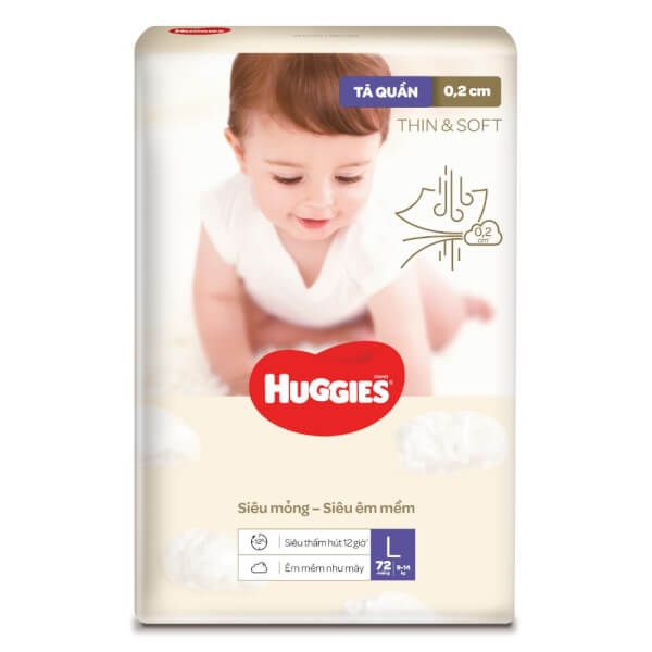 Tã quần Huggies Thin & Soft (L, 9-14kg, 72 miếng)