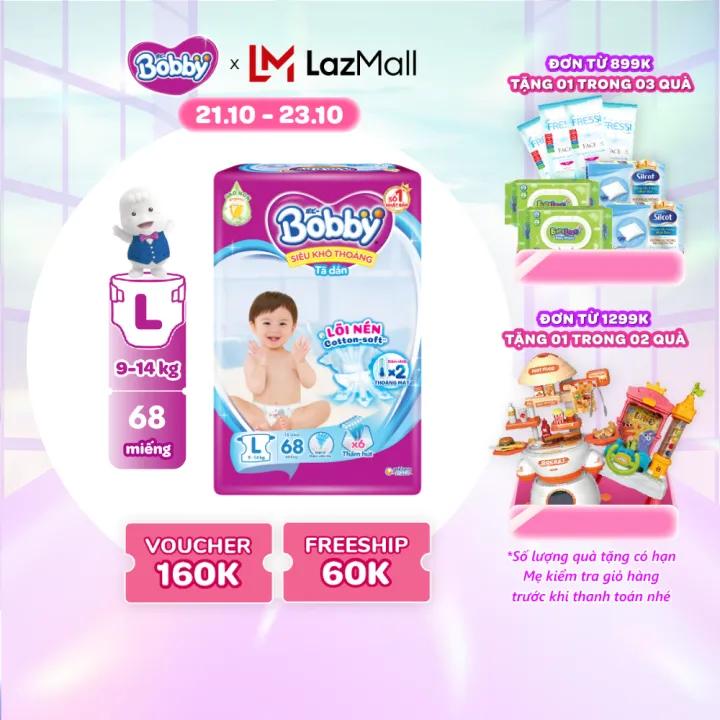 Tã/Bỉm dán Bobby 3mm Ultra Jumbo Gạo non Giảm nhiệt L68