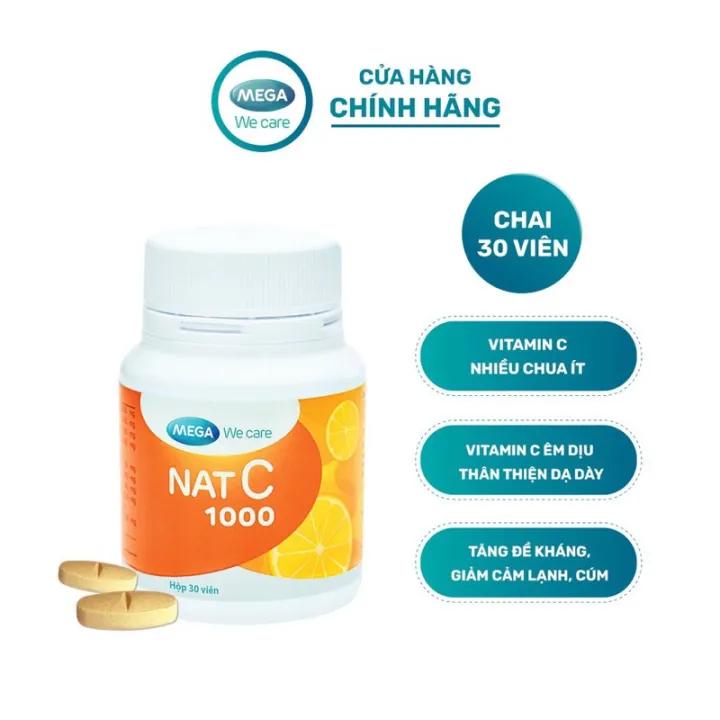Viên Uống Mega We Care NAT C 1000 (Hộp 30 viên) - Bổ Sung Vitamin C Hỗ Trợ Tăng Đề Kháng,Giảm Cảm Lạnh
