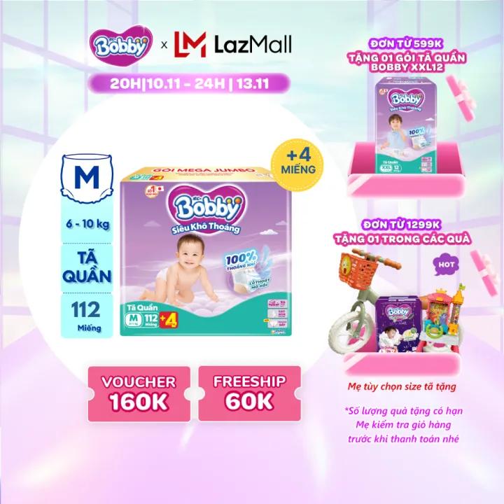 Tã quần Bobby Siêu Khô Thoáng - 100% Thoáng Khí Mega Jumbo M112