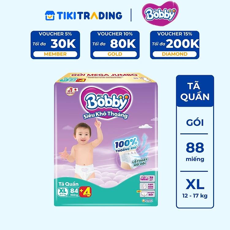 Tã quần Bobby Siêu Khô Thoáng - 100% Thoáng Khí Mega Jumbo - XL84