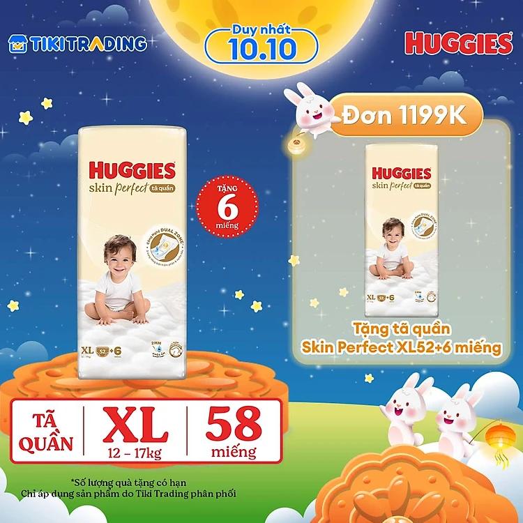Tã quần Huggies Skin Perfect XL Super Jumbo 52+6 miếng với 2 vùng thấm giảm kích ứng da