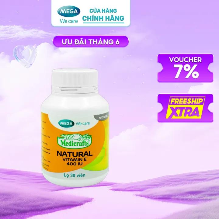 Thực phẩm bảo vệ sức khỏe MEDICRAFTS® NATURAL VITAMIN E 400 IU bổ sung và dự phòng thiếu hụt Vitamin E (Chai 30 viên)
