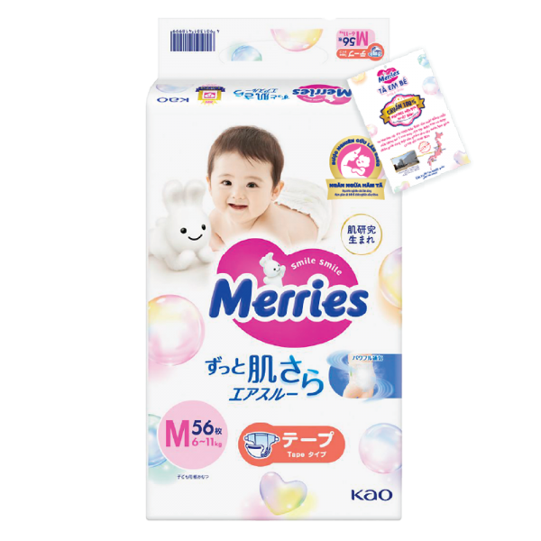 Tã dán Merries (M, 6-11kg, 56 miếng)