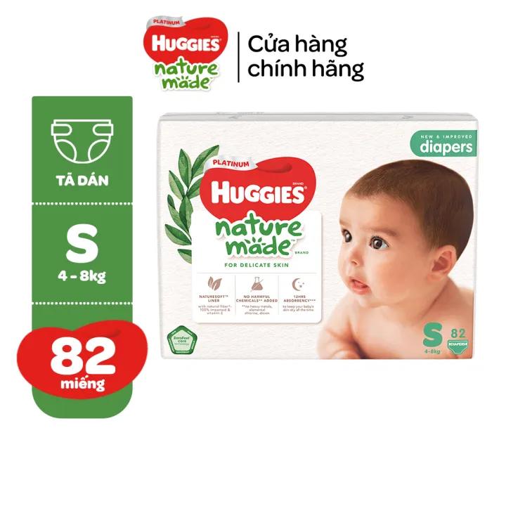 Tã/Bỉm dán sơ sinh Huggies Platinum NatureMade Super Jumbo NB60/S82