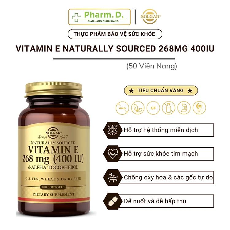 Viên Uống Solgar Vitamin E 268mg 400 IU Bổ Sung Vitamin E, Hỗ Trợ Làm Đẹp Da, Ngăn Ngừa Lão Hóa  (Hộp 50 Viên)