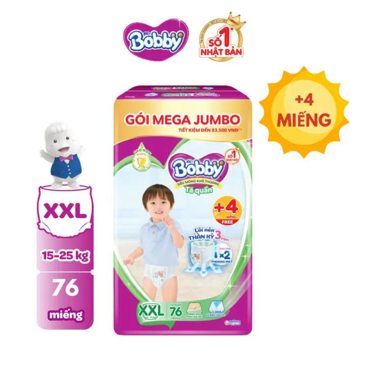 Tã/bỉm quần Bobby 3mm Mega Jumbo Gạo non Giảm nhiệt XXL76