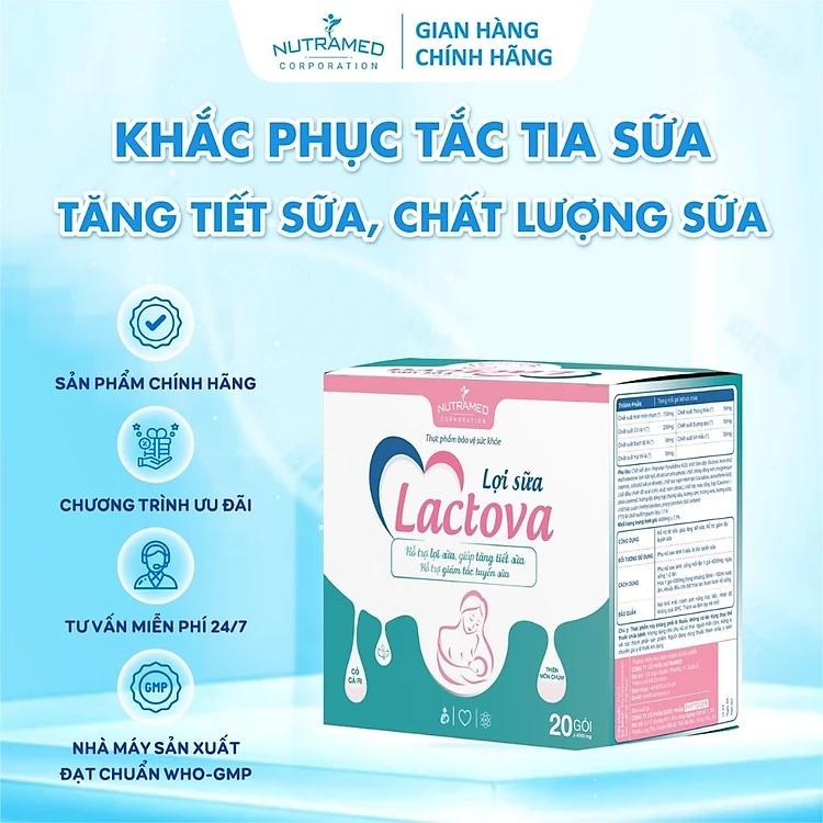 Cốm lợi sữa Lactova hỗ trợ giảm tắc tuyến sữa, tăng tiết sữa và chất lượng sữa (20 gói)