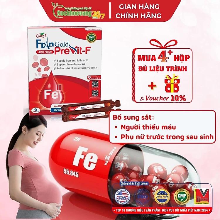 Siro bổ máu FranGold Previt-F hỗ trợ quá trình tạo máu, giảm nguy cơ thiếu máu do thiếu sắt - hộp 20 gói x 10ml