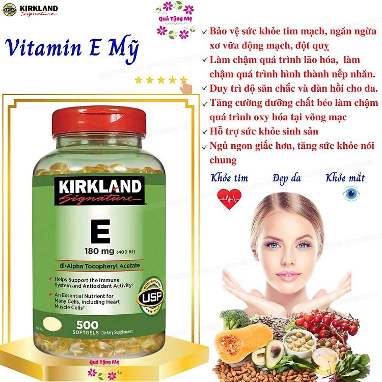 Vitamin E Mỹ Kirkland Signature E 180mg (400 IU) – Giúp đẹp da, tóc, làm chậm quá trình lão hóa và tăng sức khỏe tổng thể