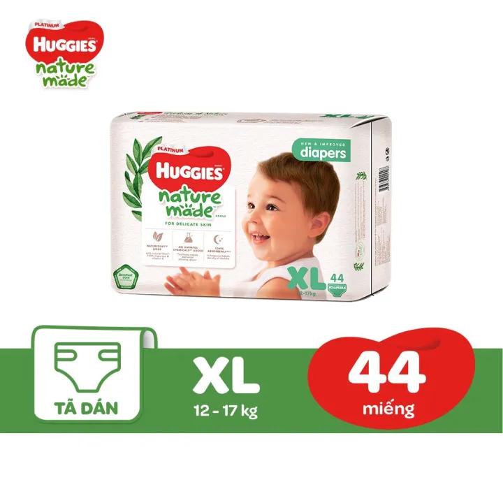Bỉm/tã dán/quần Huggies Platinum Nature Made size M58/L44/XL 38/XXL26/S82/NB60 cho bé từ 5 đến 17kg