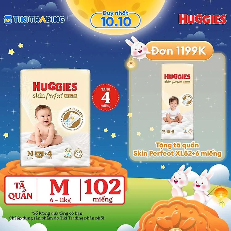 Tã quần Huggies Skin Perfect Mega Jumbo M98+4 miếng với 2 vùng thấm giảm kích ứng da