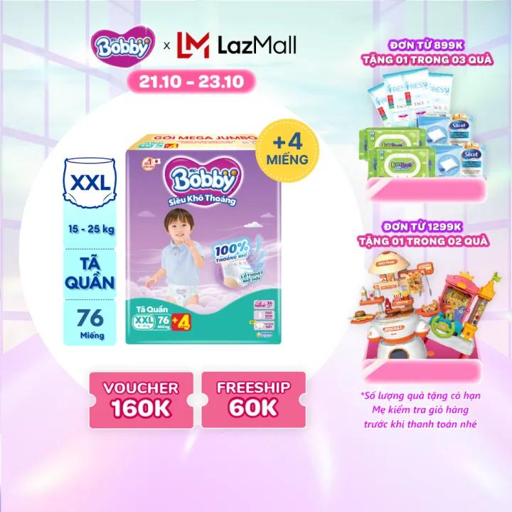 Tã/bỉm quần Bobby 3mm Mega Jumbo Gạo non Giảm nhiệt XXL76