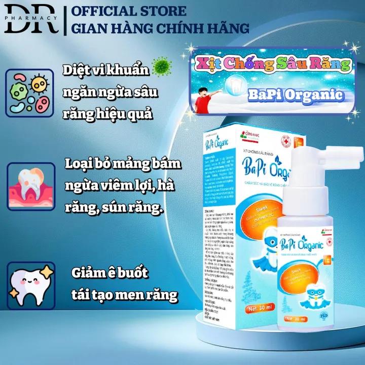 Xịt chống sâu răng BaPi Organic chai 30ml nuốt được, an toàn, giúp bảo vệ và làm sạch răng, ngừa sâu răng cho bé