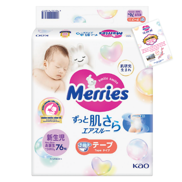 Tã dán Merries (Newborn, dưới 5kg, 76 miếng)