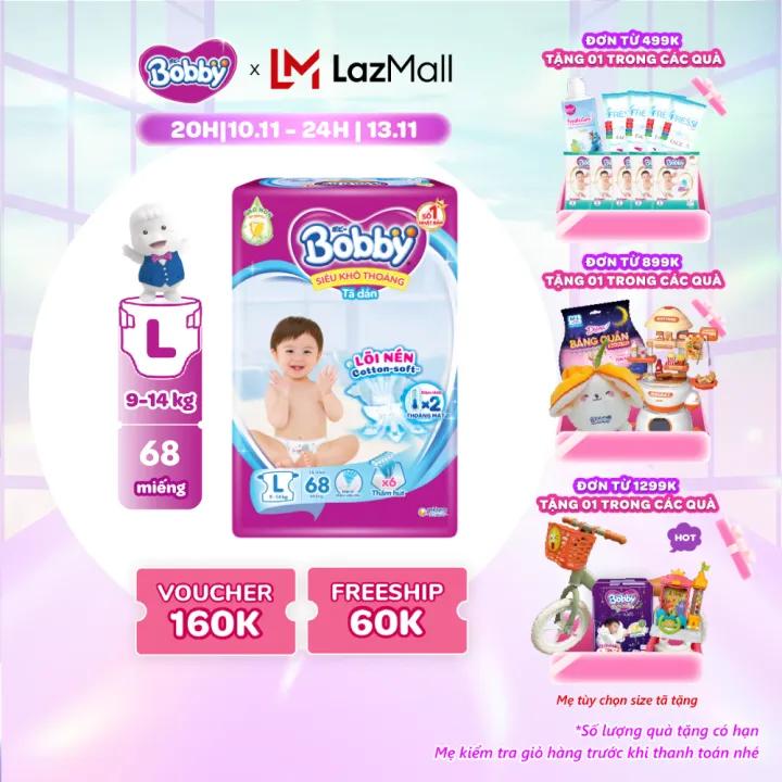 Tã/Bỉm dán Bobby 3mm Ultra Jumbo Gạo non Giảm nhiệt L68