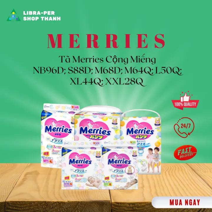 Tã Dán/Quần Merries Nội Địa Thêm Miếng Nb96/ S88/M68/L58/M64Q/L50Q/Xl44Q Xxl28Q