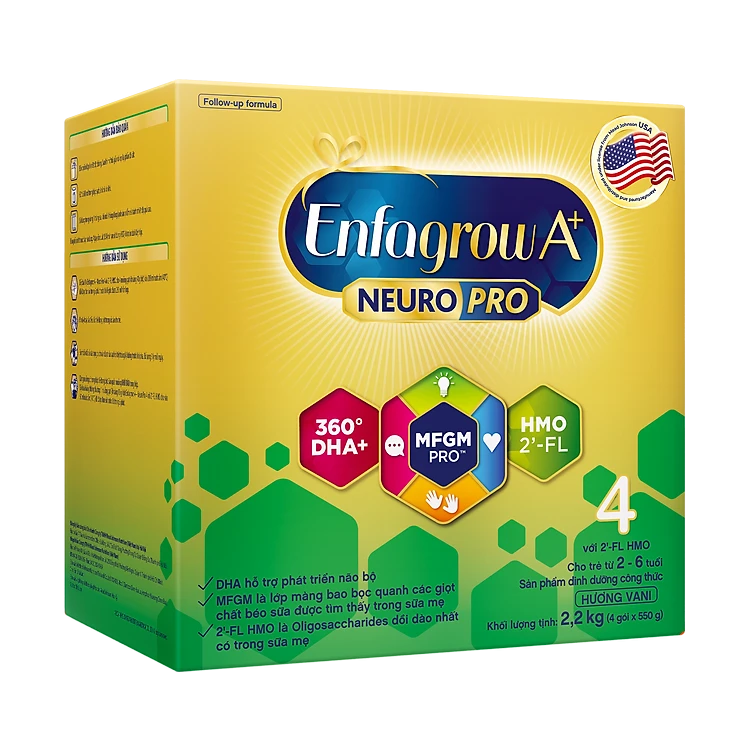 Sữa bột Enfagrow A+ Neuropro 4 2.2kg với DHA giúp phát triển não bộ cho trẻ từ 2–6 tuổi
