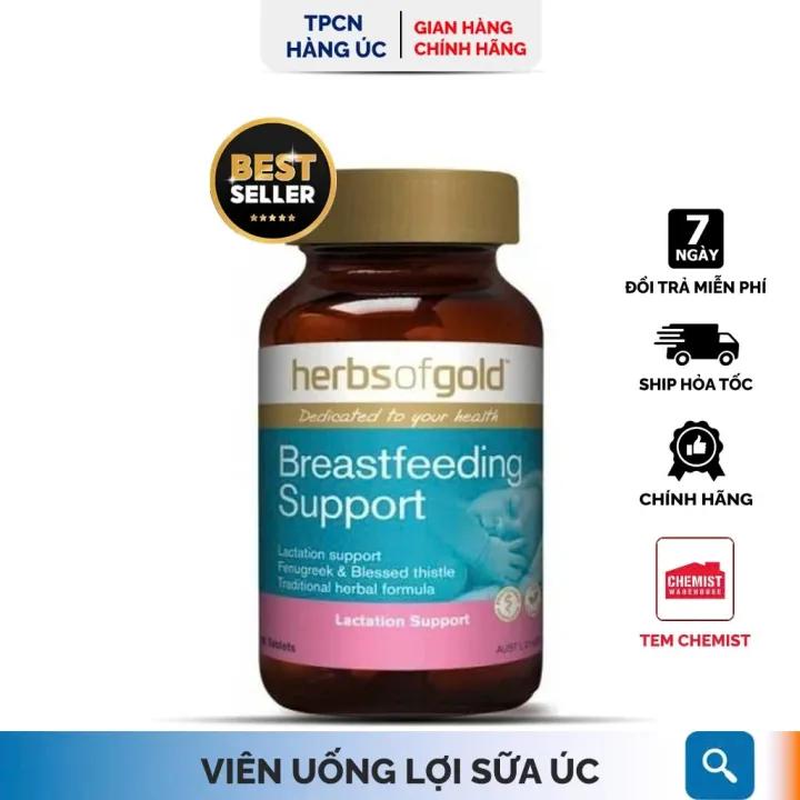 Viên uống lợi sữa Herbs of Gold Breastfeeding Support Úc giúp tăng tuyến s�ữa cho mẹ sau sinh 60 viên
