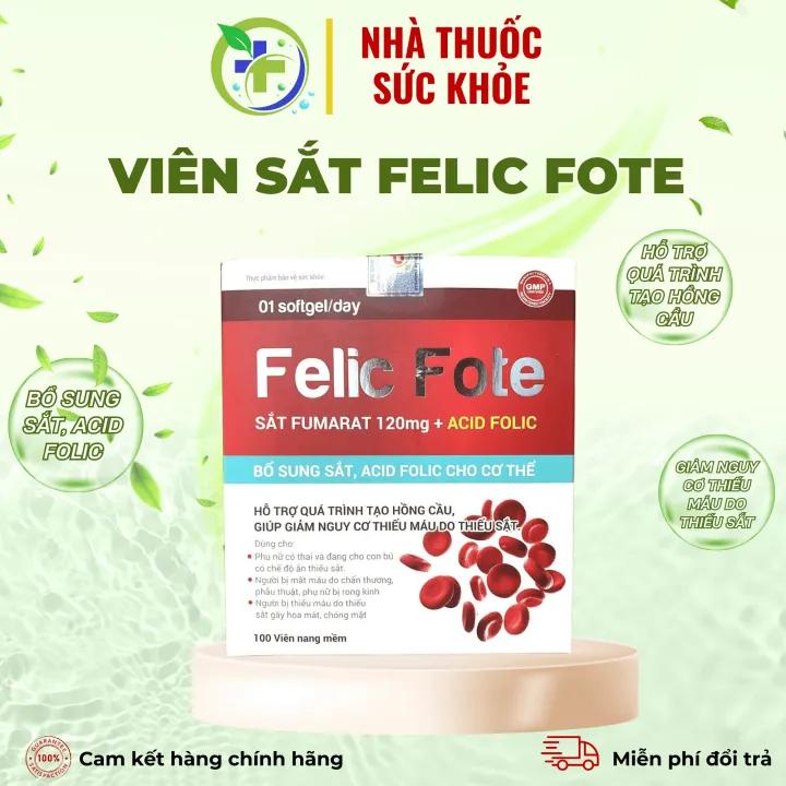 FELIC FOTE - Bổ sung sắt, acid folic, giảm nguy cơ thiếu máu, tái tạo hồng cầu (H/100 viên)