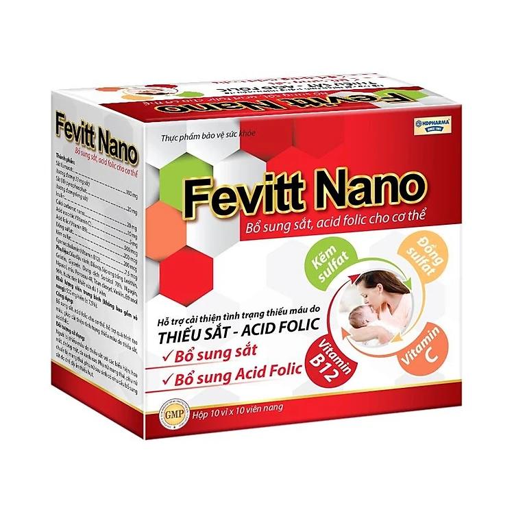 Bổ máu Fevitt Nano HDPHARMA bổ sung Sắt hữu cơ Fumarat, Acid Folic 100 viên