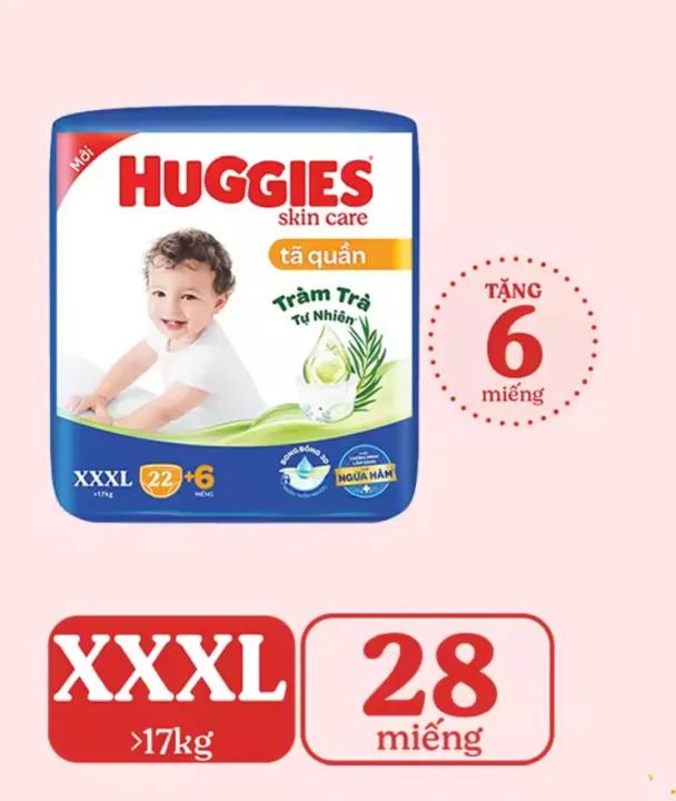 (22+6 Miếng/Gói) - Tã quần Huggies XXXL22 Skin Care Tràm trà tự nhiên, ngừa hăm - Cho bé trên 17kg