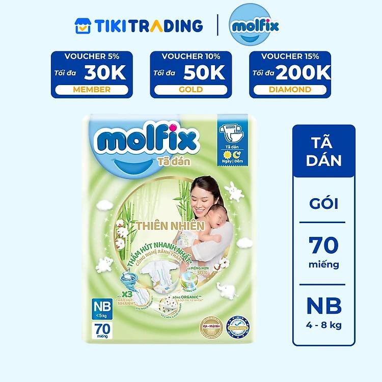 Tã/bỉm dán sơ sinh Molfix Thiên nhiên Jumbo Newborn (dưới 5kg) - Gói 70 miếng