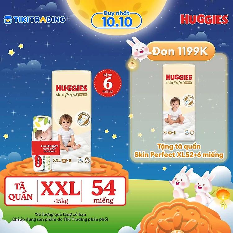 Tã quần Huggies Skin Perfect XXL Super Jumbo 48+6 miếng với 2 vùng thấm giảm kích ứng da