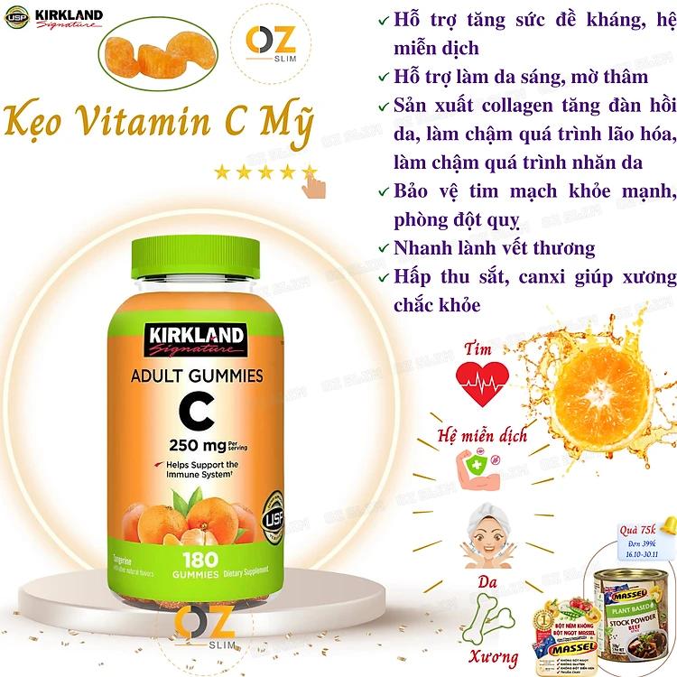 Kẹo vitamin c 250mg adult gummies c Kirkland tăng sức đề kháng, sáng da, làm chậm quá trình lão hóa 180viên/lọ - OZ Slim Store