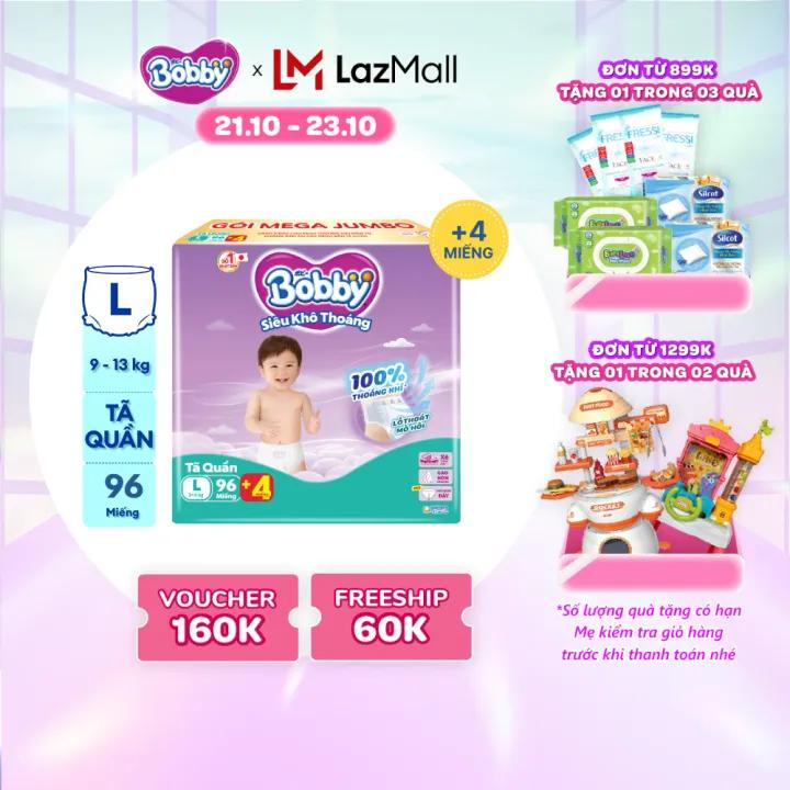 Tã/bỉm quần Bobby 3mm Mega Jumbo Gạo non Giảm nhiệt L96