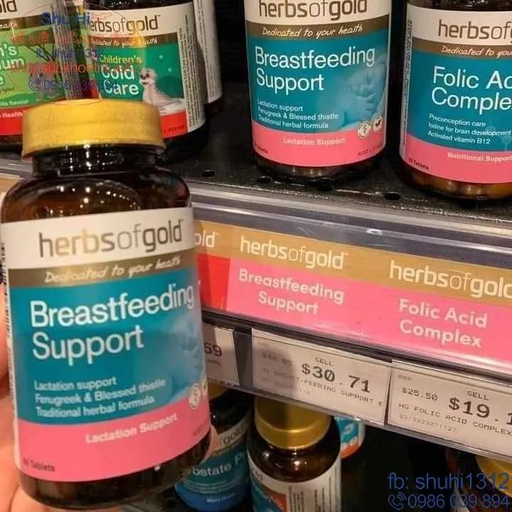 Lợi Sữa Và Kích Sữa Cỏ Cà Ri Herbs Of Gold Breastfeeding Support Cho Mẹ Sau Sinh, Cho Con Bú 60 Viên Úc