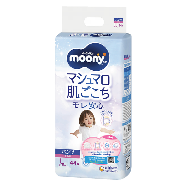 Bỉm tã quần Moony bé gái size L 44 miếng (9-14kg)