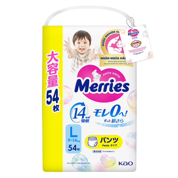 Tã quần Merries Ultra Jumbo (L, 9-14kg, 54 miếng) 