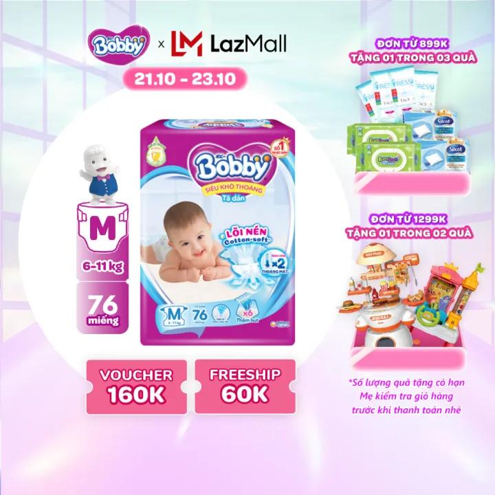 Tã dán Bobby Lõi nén thần kì 3mm Gạo non Giảm nhiệt M76 - 76 miếng