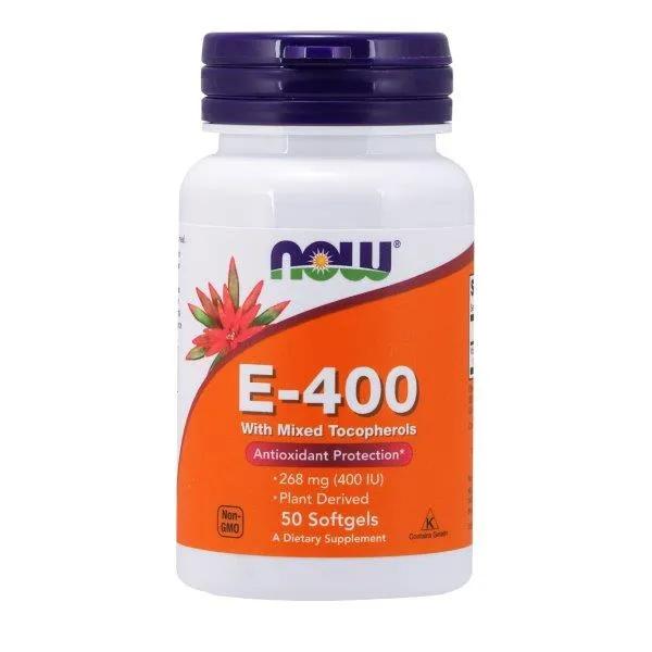 Viên Uống NOW FOODS E400 Mixed Tocopherols Bổ Sung Vitamin E, Chống Oxy Hóa Lọ 50 Viên