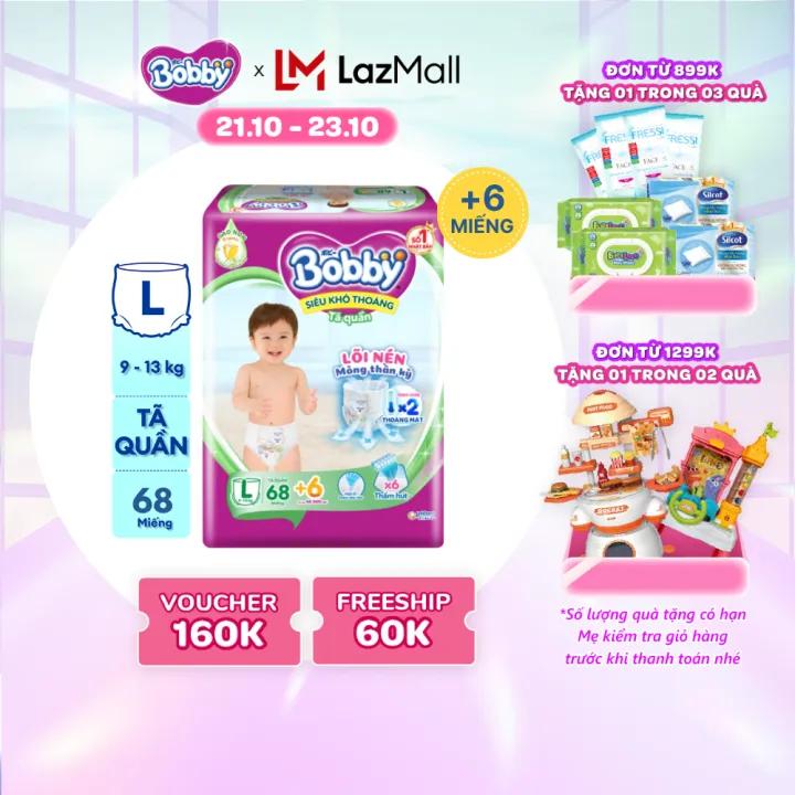Tã/bỉm quần Bobby Ultra Jumbo 3mm Gạo non Giảm nhiệt L70