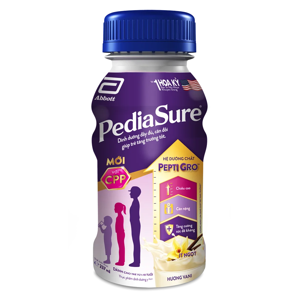 Thực phẩm dinh dưỡng y học cho trẻ 1-10 tuổi: Pediasure dạng lỏng hương vani 237ml (Lốc 6 chai)