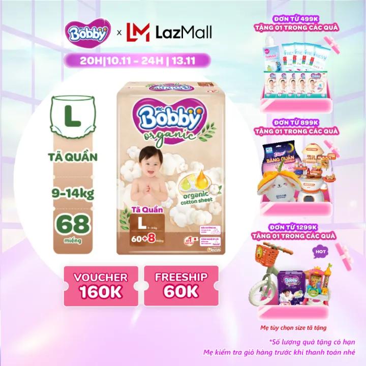 Tã quần cao cấp Bobby Organic chăm sóc dịu nhẹ từ thiên nhiên L60