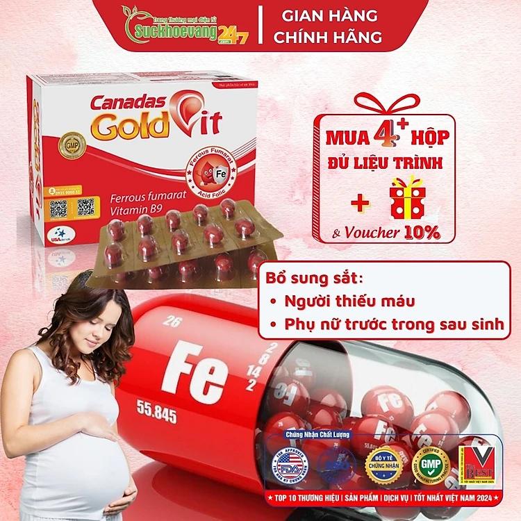 Viên uống bổ máu Canadas GoldVit cải thiện tình trạng thiếu máu do thiếu sắt, hạn chế tình trạng táo bón cho phụ nữ mang thai và nuôi con bú - Hộp 60 viên