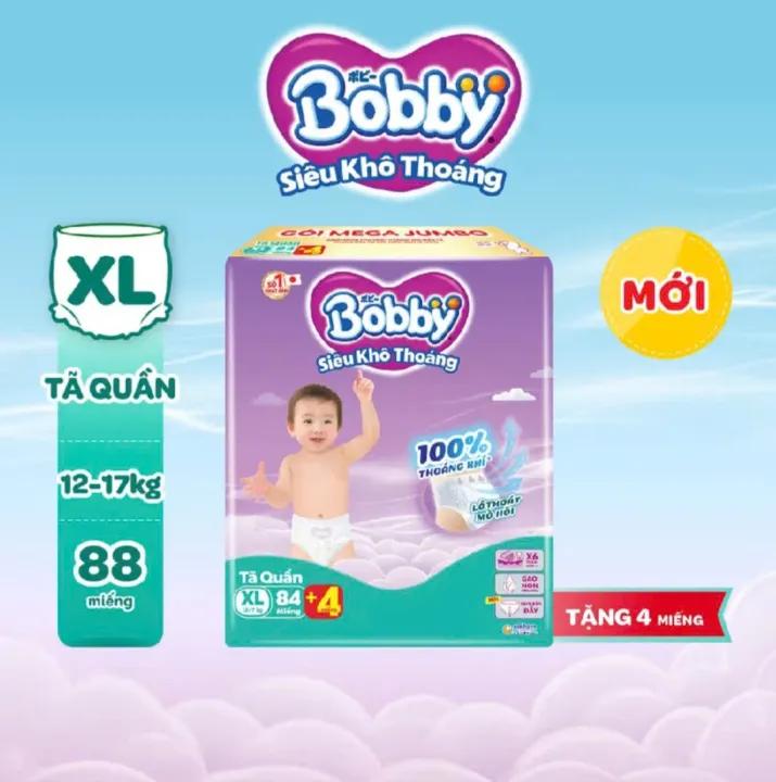 Tã/bỉm quần Bobby Lõi nén thần kỳ 3mm Mega Jumbo Gạo Non XL84/XXL76/M112/L96