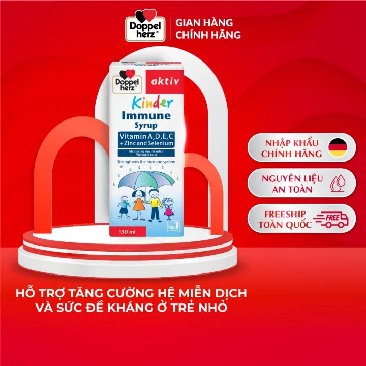 Nhập Khẩu Đức Siro tăng đề kháng cho bé Doppelherz Kinder Immune Syrup hỗ trợ phòng ngừa ốm vặt cho bé (Chai 150ml)